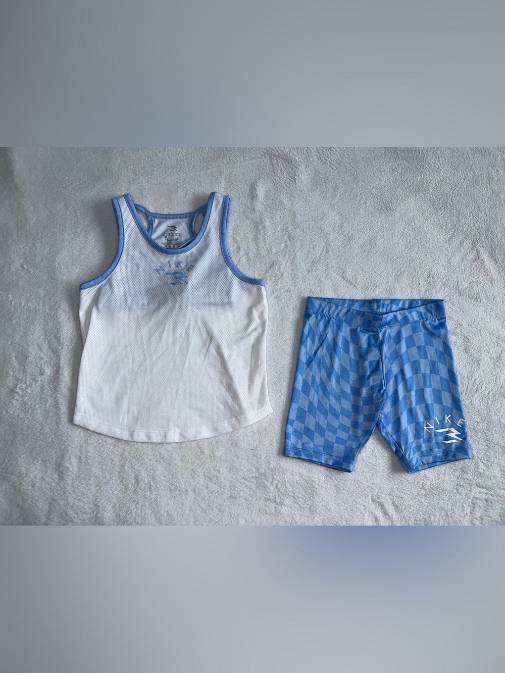 Nike 3brand Girls Blue 2-piece Athletic Outfit Size Small 6-7 sports bra Shorts